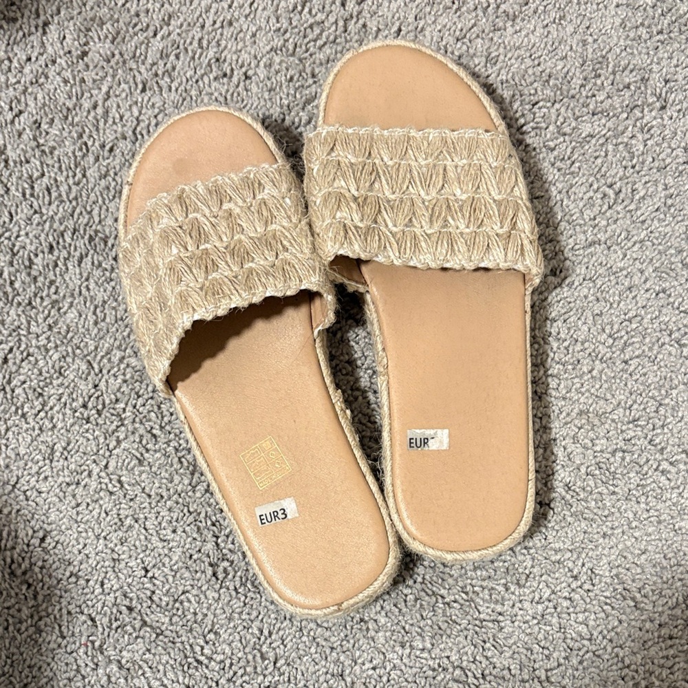 SHEIN Tan Woven Slide Sandals